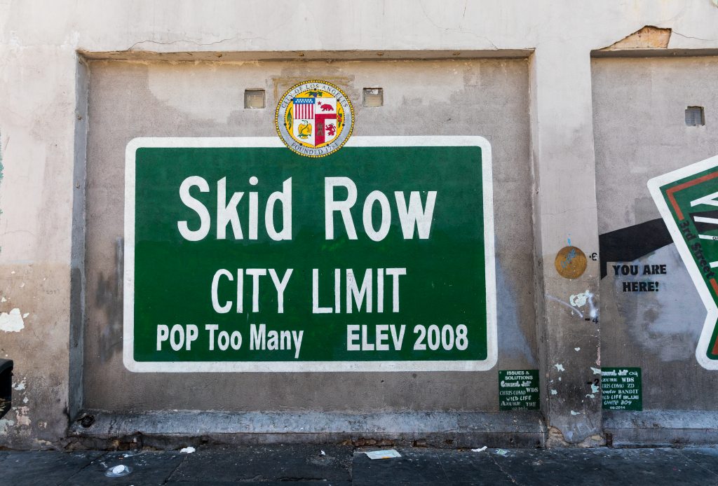 Skid Row is a hot spot in Los Angeles for drug addiction and homelessness. 